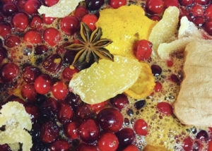 cranberry sauce simmering with ginger and star anise
