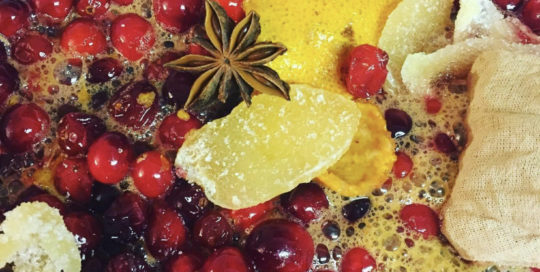 cranberry sauce simmering with ginger and star anise
